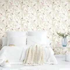 RoomMates Butterfly Sketch Peel and Stick Wallpaper Pink/Gold: Removable Vinyl, Self-Adhesive, 28.2 Sq Ft Coverage