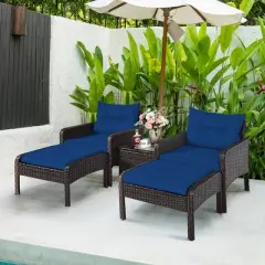 Costway 5 PCS Patio Rattan Wicker Furniture Set Sofa Ottoman Coffee Table Cushioned