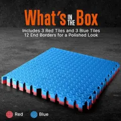 Foam Interlocking Exercise Mat for Fitness with Non-Slip Surface, Easy to Clean, Red & Blue