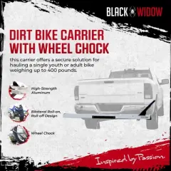 Black Widow Dirt Bike Carrier with 400 Pound Capacity and Wheel Chock for Single Youth or Adult Bikes, Motorcycles or Fat Tire Bikes, Silver