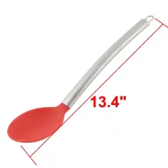 Unique Bargains Kitchenware Silicone Covering Head Cooking Spoons 13.4" x 2.6"x 0.7" Red Silver Tone 1 Pc