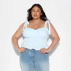 Women's Smocked Sweetheart Neck Tank Top - Wild Fable&trade; Light Blue