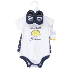 Hudson Baby Infant Boy Cotton Bodysuit, Shorts and Shoe 3pc Set, Handsome Taco