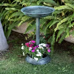 25" Outdoor Polyresin Birdbath with Planter Yard Statue Green - Alpine Corporation