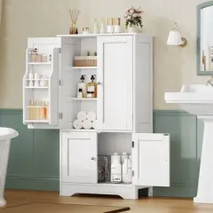 USIKEY Pantry Cabinet, Kitchen Pantry Storage Cabinet with Doors and Adjustable Shelves, Food Pantry for Kitchen, Dining Room, Living Room, White