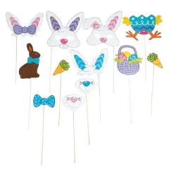 Fun Express Easter Photo Booth Egg Hunt Party Stick Props - Includes Bunny Rabbit Ears Carrot Basket and More - 12 pcs