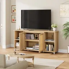TV Stand for 65 Inch, Entertainment Center with Storage Shelves & Glass Doors &ndash; Wooden Media Console Cabinet for Living Room, Bedroom