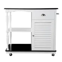 Denrard Rolling Kitchen Island with Storage White/Black - Aiden Lane