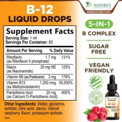 Vitamin B12 Sublingual Liquid Drops 1200mcg Natural Energy Booster - (2 oz) By Nature's Nutrition