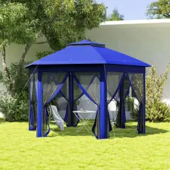 Resenkos Patio Garden Pergola, Pergola Canopy,13' x 13' Pop Up Gazebo Hexagonal Canopy Shelter with 6 Zippered Mesh Netting Blue