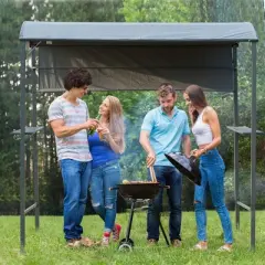 Aghana Digitals 7FT BBQ Grill Gazebo with Fire Retardant Canopy, Side Sunshade, 2 Serving Shelves &
