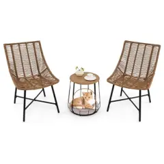 Costway 3 PCS Outdoor Furniture Set with Pet House & Heavy Duty Metal Frame Brown