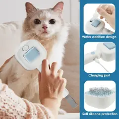 BABYYER 3 in 1 Pet Steam Brush, Auto Cleaning Dog Cat Hair, Removal Comb Rechargeable Cat Grooming Brush for Long and Short Hair