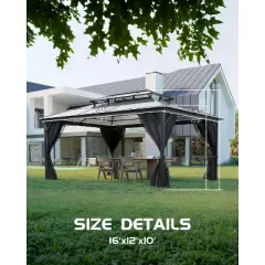 GustoWave 12' x 16' Heavy Duty Hardtop Patio Gazebo for Garden, Patios, Lawns
