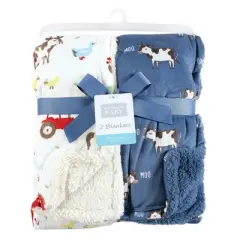 Hudson Baby Infant Boy Plush Mink and Faux Shearling Blanket, Boy Farm Animals, One Size