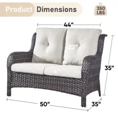 Gymojoy Outdoor PE Wicker Sofa Loveseat Sofa with Soft Cushion