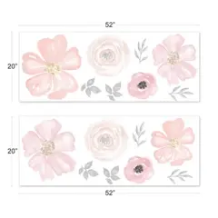 Sweet Jojo Designs Large Wall Decal Stickers Art Nursery D&eacute;cor Watercolor Floral Pink Grey and White 2pc