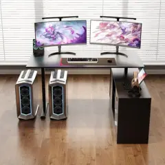 Famapy Gaming Height-Adjustable Desk with Storage & Electric Lift Top,Reversible Left-Right Study/Computer Desk,Sit-Stand Gaming Workstation