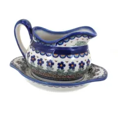 Blue Rose Polish Pottery 128-129 Vena Gravy Boat & Plate