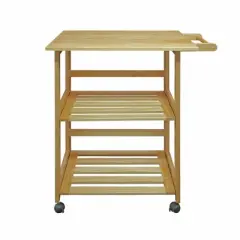 Folding Kitchen Cart with Two Shelves and One Handle Natural - Flora Home