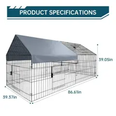 Jojoka Pet Metal Chicken Coop, Portable Chicken Run with Waterproof Cover, Secure Walk-in Cage for Ducks Rabbits Small Animals