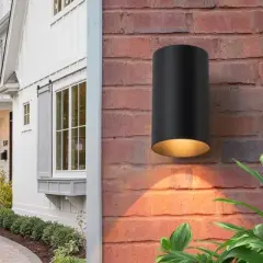 LLHZSY 7 1/2" Down Outdoor Wall Light Sconce Minimal Cylinder Light Fixture - Black