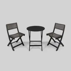 Hillside 3pc Wood and Wicker Foldable Bistro Set  Dark Gray/Brown - Christopher Knight Home