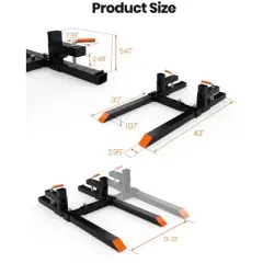 Clamp-On Pallet Forks &ndash; Heavy Duty Quick Attach Bucket Fork with Adjustable Stabilizer Bar for Tractor/Skid