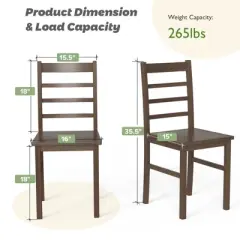 Costway Dining Chair Set of 4 Modern Kitchen Wood Chairs W/ Solid Rubber Wood Structure