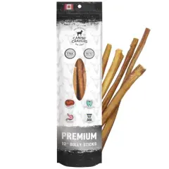 Canine Cravers Maplewood Smoked Bully Sticks 12&rdquo; Inch Pack of 5 - 100% Natural Free Range Grass Fed Beef - Made in Canada Dog Chews High Protein