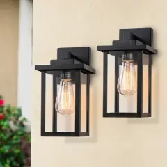 C Cattleya 2-Pack Powder-Coated Black Outdoor Wall Sconces with Clear Glass Panes for Patio,Porch and Garage(E26)
