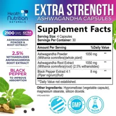 Ashwagandha 2,100 mg Extra Strength Stress & Mood Support with Black Pepper - 60 Count;120 Count