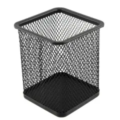 Unique Bargains Metal Mesh Rectangle Pen Holder Container Black 2.8" x 2.8" x 3.7"