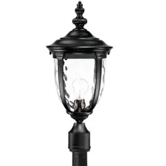 John Timberland Bellagio Rustic Outdoor Post Light Texturized Black with Flat Base Pole 99 3/4" Clear Hammered Glass for Exterior Barn Deck House Home