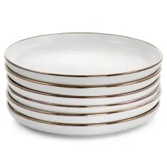 6pc Arthur Stoneware Dinner Plate Set with Rim Matte White/Gold - Elama