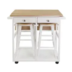 Square Hardwood Drop Leaf Table Top Breakfast Cart Natural/White - Flora Home