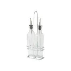 Winco Oil/Vinegar Cruet Set with Chrome Plated Rack & Two Bottles, 16 oz