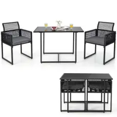 Costway 3 PCS Patio PE Wicker Furniture Set Cushioned&nbsp;Chairs with Folding Backrest Backyard Black/White