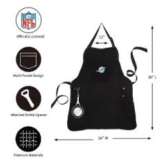 Evergreen Miami Dolphins Black Grill Apron- 26 x 30 Inches Durable Cotton with Tool Pockets and Beverage Holder