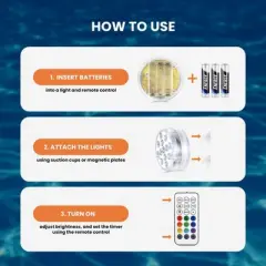 HOM LED Submersible Lights - Remote Control Battery Pool/Pond/Party RGB Puck Lights Waterproof with Magnetic/Suction Cup Surface Mount (4pk)