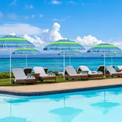 Yescom 7Ft Striped Outdoor Umbrella UV Protection Sunshade Tilt Sand Anchor Green+Blue