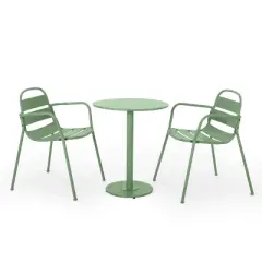 Christopher Knight Home Corey 3 Piece Outdoor Modern Metal Bistro Set with Open Slat Design