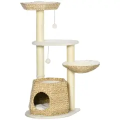 LOVMOR 47" Cat Tree Kitty Activity Center, Cat Climbing Toy with Cattail Fluff, Bed, Condo, Sisal Scratching Post & Hanging Ball