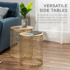 Best Choice Products Set of 2 Decorative Nesting Round Patterned Accent Side Coffee End Table Nightstands