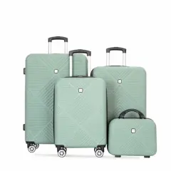 Gulches 4-Piece Lightweight ABS Suitcase Set, Olive Green, 14/20/24/28 Inches, Aircraft Wheels