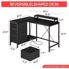 ODK L Shaped Computer Desk with Drawers Shelves Corner Gaming Desk Home Office Workstation Modern Ergonomic Design
