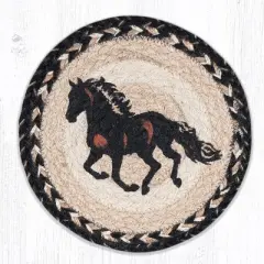 Earth Rugs Stallion Round Trivet &ndash; 10"x10" Braided Natural Fiber Hot Pad with Rustic Horse Print for Western Decor