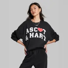 Women's Ascot + Hart Fleece Heart Graphic Pullover Sweatshirt - Black