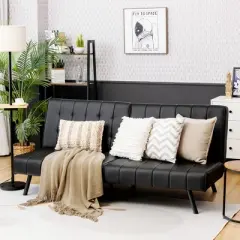 Costway Futon Sofa Bed PU Leather Convertible Folding Couch Sleeper Lounge White/Black/Grey