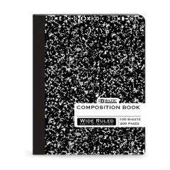 BAZIC Products&reg; Composition Book, Wide Ruled, Black Marble, 100 Sheets, Pack of 6